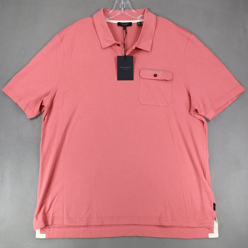 New‎ Ted Baker Polo Shirt Mens 3XL Size 7 Pink Short Sleeve Knit Collared Logo